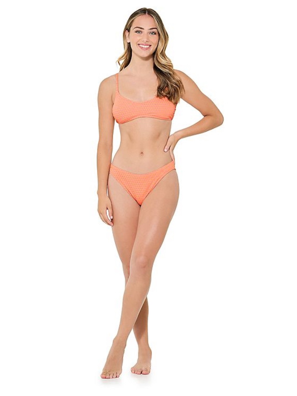 Women’s Orange and Pink Ribbed Triangle Bikini Set with Skirt